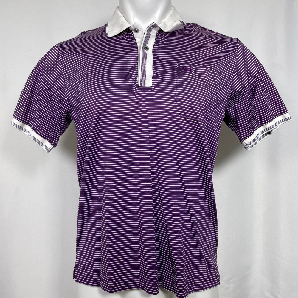 $1250 Pierre Balmain Paris Purple Monogram Striped Polo Shirt Men's LARGE